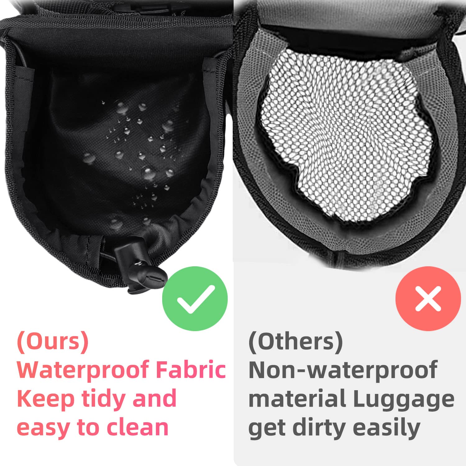 Waterproof travel cup holder for luggage with fabric that keeps contents tidy and easy to clean