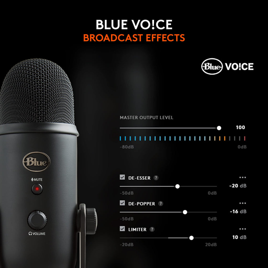 Blue Yeti USB microphone for streaming with broadcast effects and volume control by craques