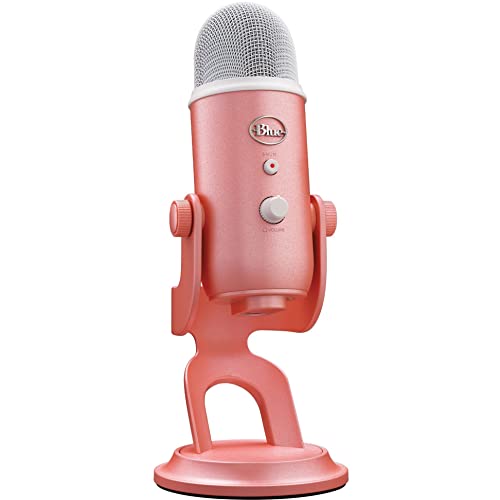 Pink Blue Yeti USB microphone for streaming with adjustable stand and volume control