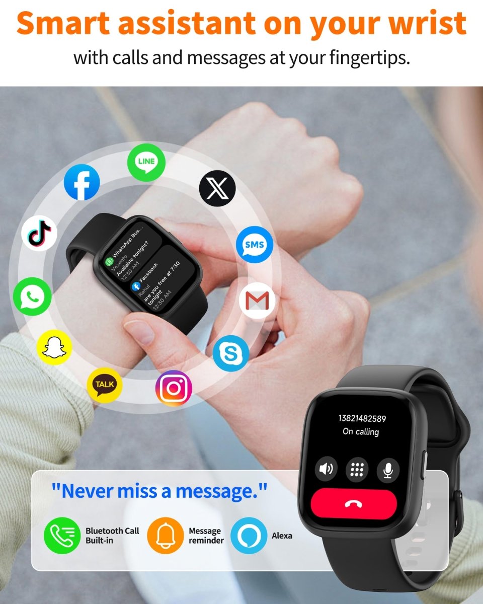 Craques bluetooth calling smart watch with message reminder and Alexa support shown on wrist