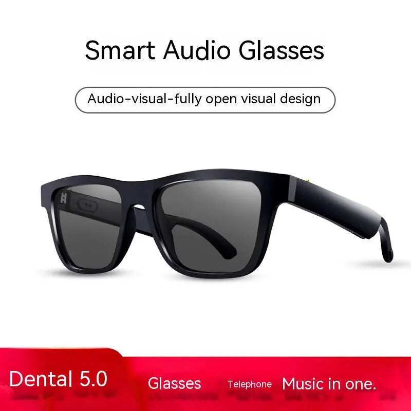 Bluetooth smart glasses with headset in black featuring a fully open visual design and audio capabilities