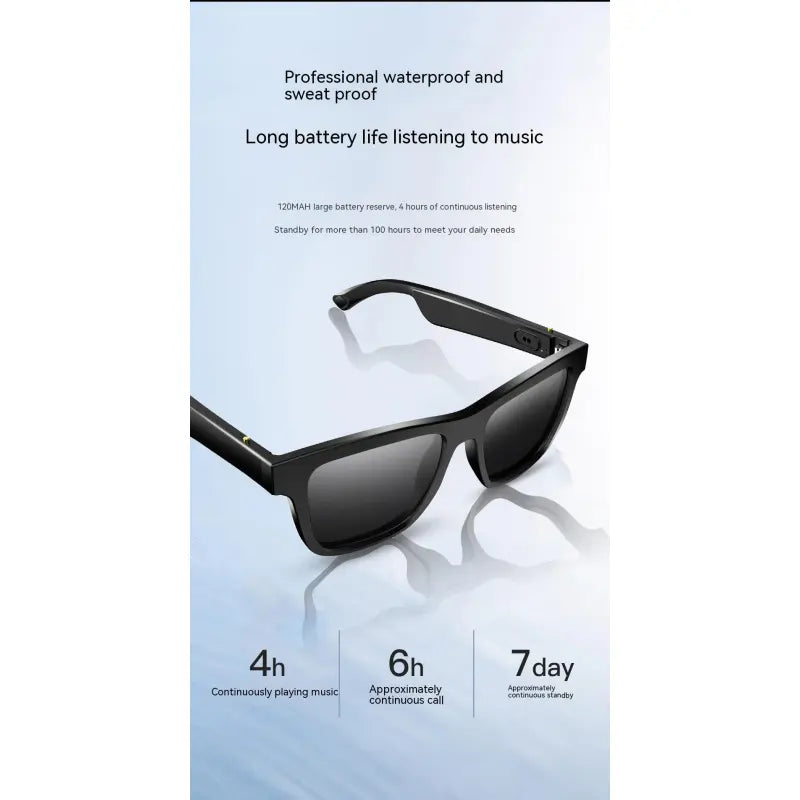 Craques Bluetooth smart glasses with headset in black featuring waterproof design and long battery life