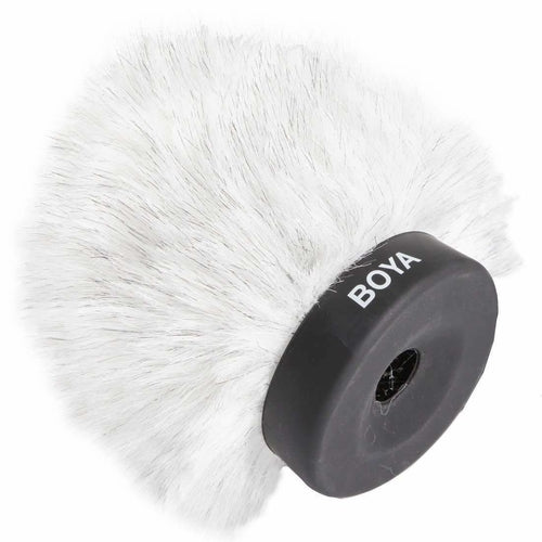 Boya outdoor microphone windscreen muff in white for reducing wind noise during recordings