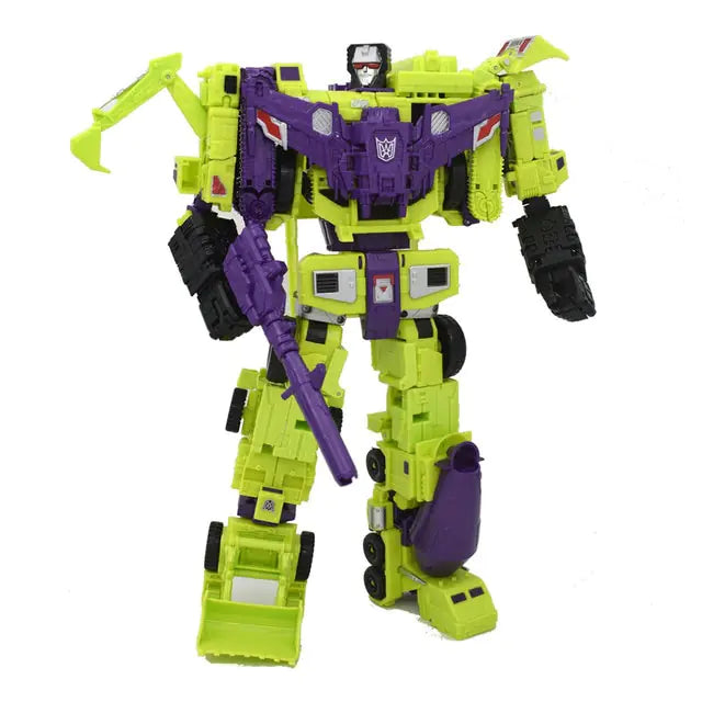 Craques 5 in 1 transformer toy in green and purple colors with detailed robot features and weapon accessory