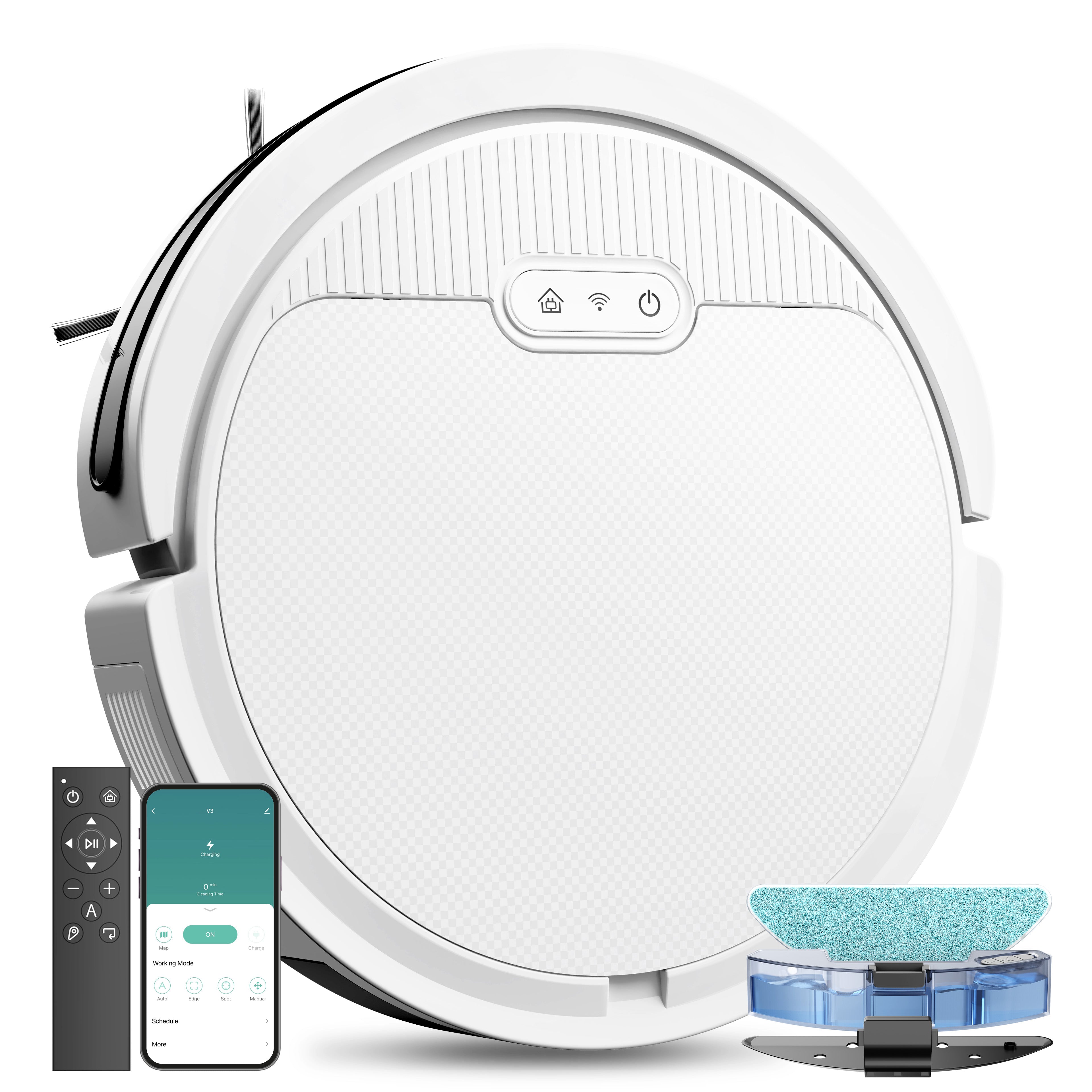 Robot Vacuum And Mop 3 In 1 Combo Cleaner For Home With Pet Hair Hard Floor 5000Pa Suction 120 Mins Run
