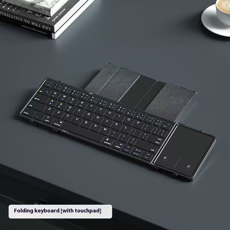 Mobile Phone Tablet Folding Bluetooth Keyboard Portable Mute - Black with touchpad