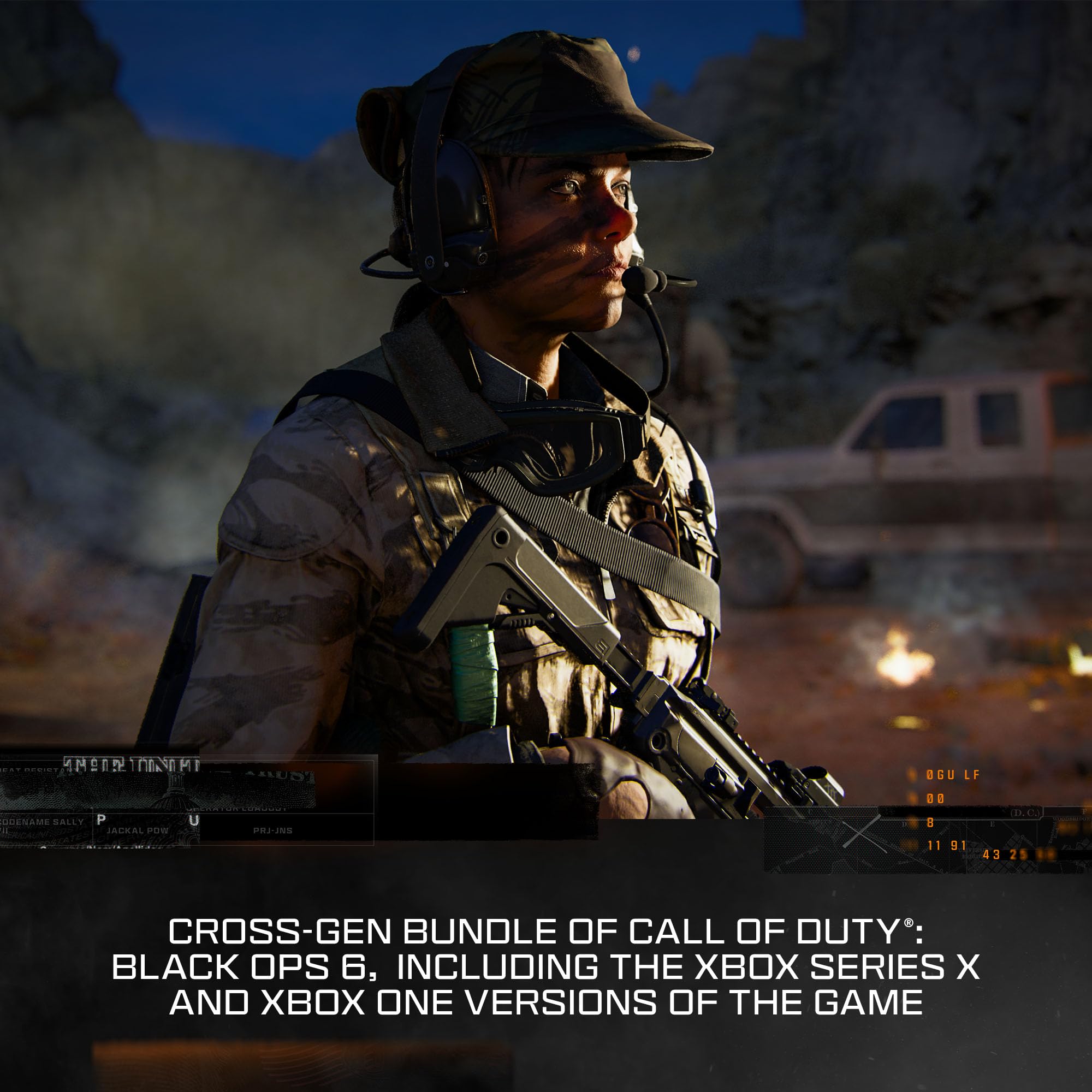Call of Duty Black Ops 6 PS5 game featuring a soldier in tactical gear holding a rifle in a desert combat scene