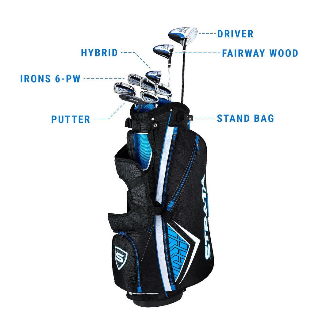 Callaway Strata golf club set including driver fairway wood hybrid irons putter in stand bag
