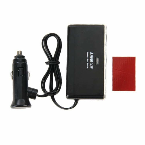 2-socket car cigarette lighter adapter with dual USB ports for charging devices on the go