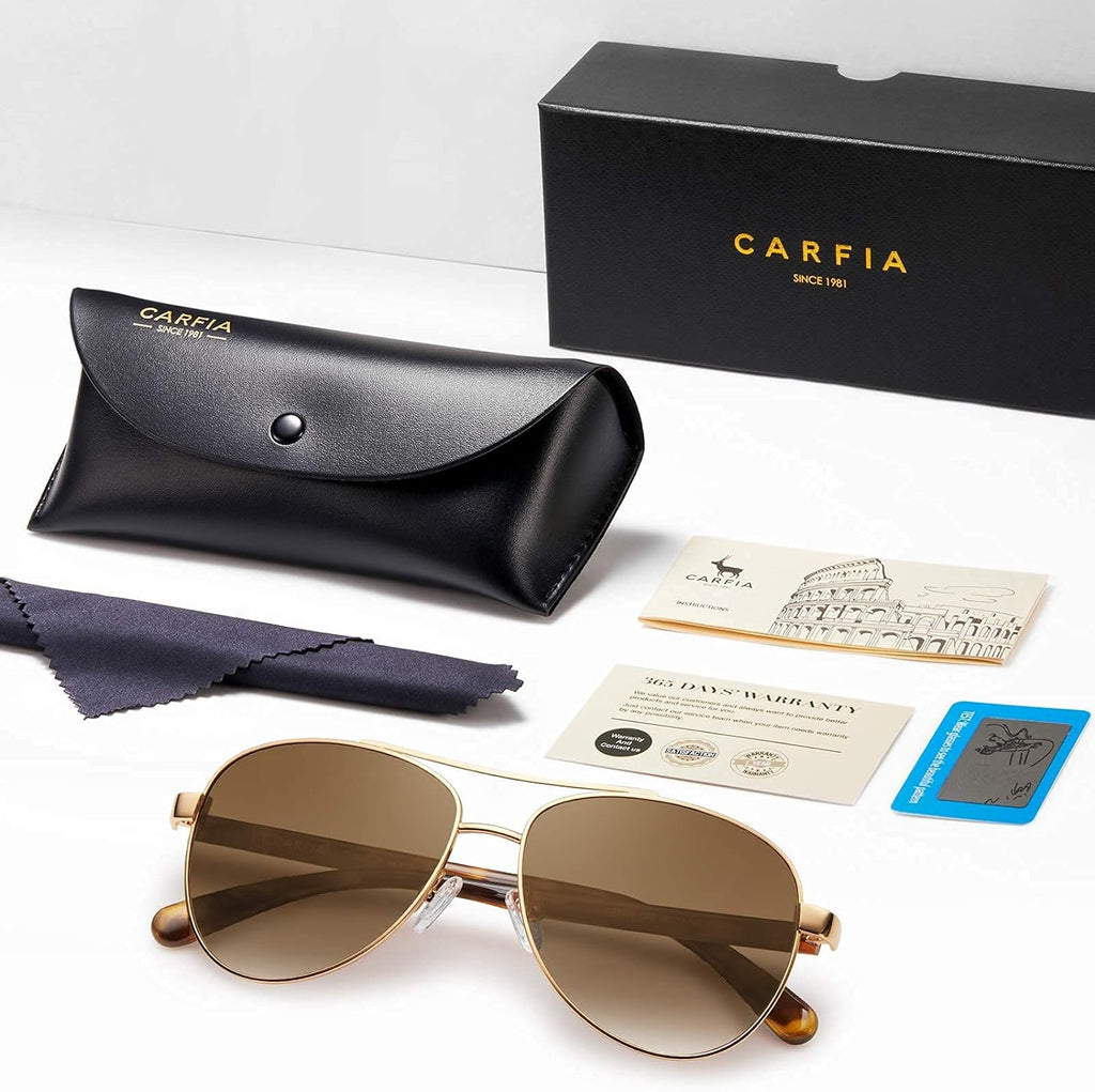 Craques polarized sunglasses for women with brown lenses and gold frame including black case and cleaning cloth
