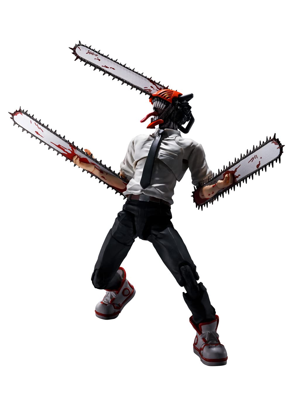 Craques Chainsaw Man action figure with blood-stained chainsaws and detailed outfit in dynamic pose