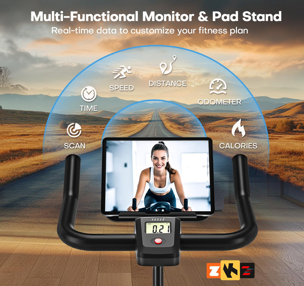 craques magnetic resistance exercise bike with multi-functional monitor and pad stand for fitness tracking