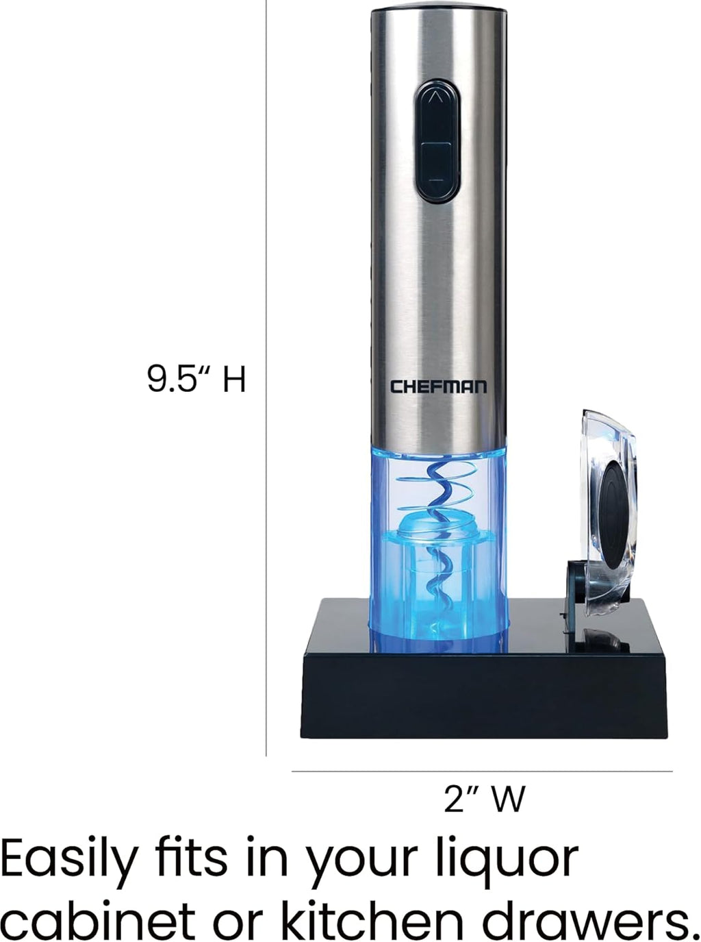 Craques electric wine opener rechargeable with stainless steel body and black charging base