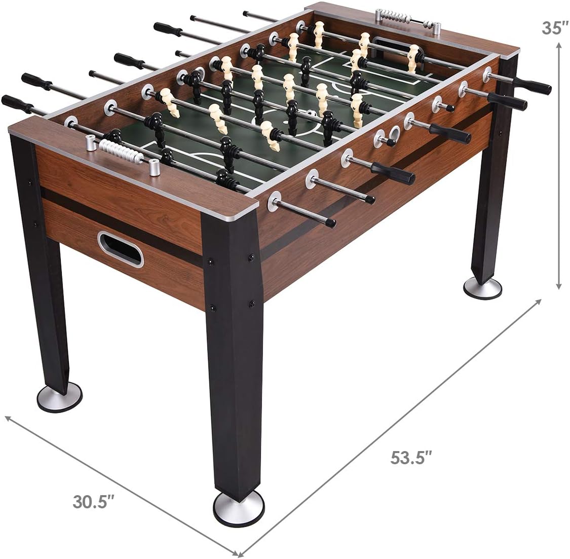 Craques 54 inch foosball table with wooden finish and black handles for game room fun