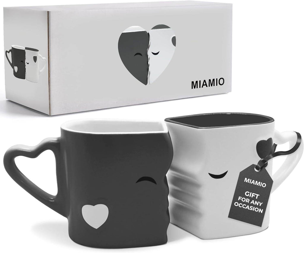 Coffee Mugs/Kissing Mugs Set Ceramic with Gift Box (Gray) - Gray