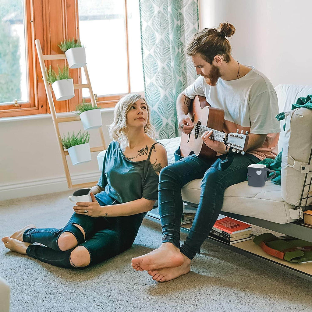 Coffee Mugs/Kissing Mugs Set Ceramic with Gift Box (Gray) - Gray