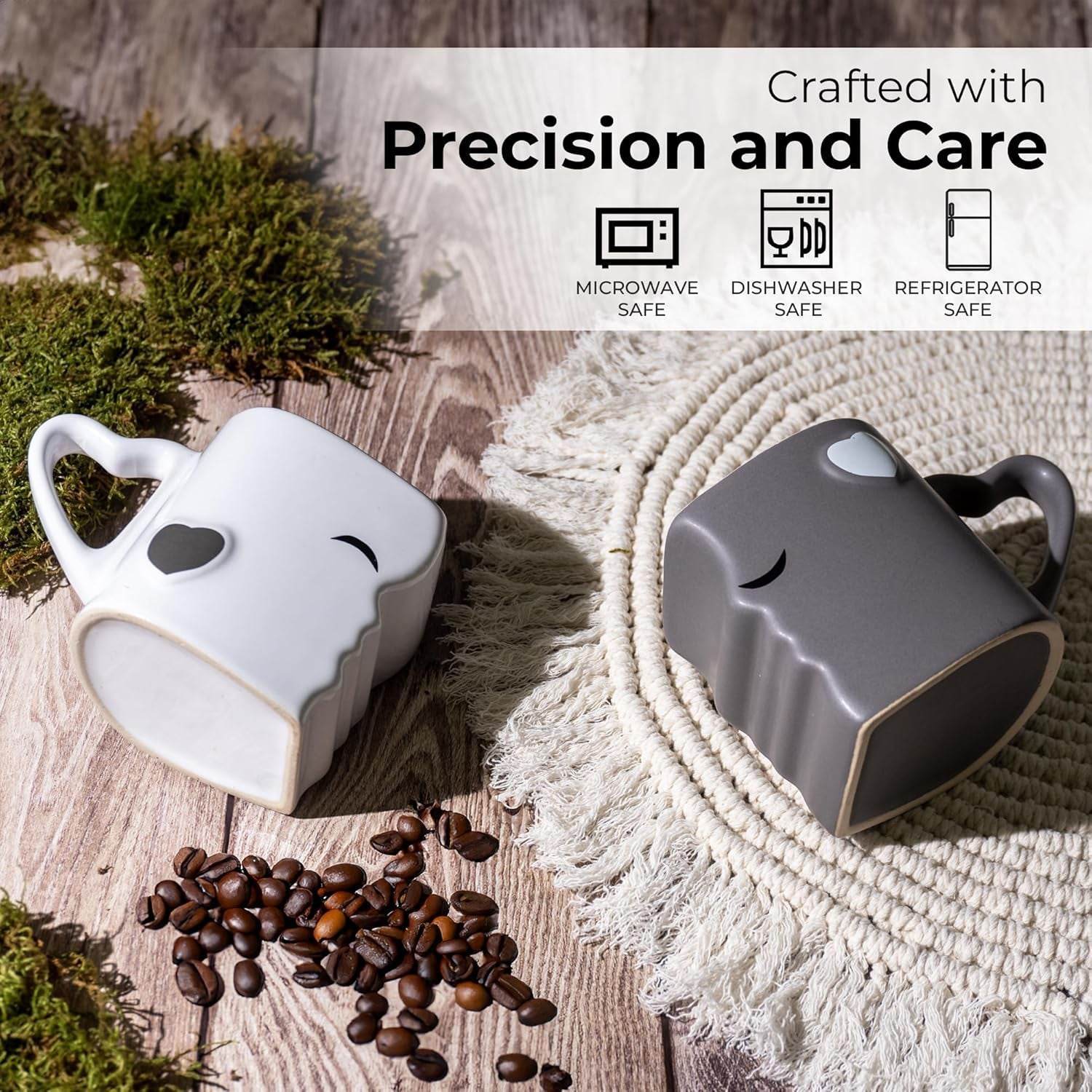 Coffee Mugs/Kissing Mugs Set Ceramic with Gift Box (Gray) - Gray