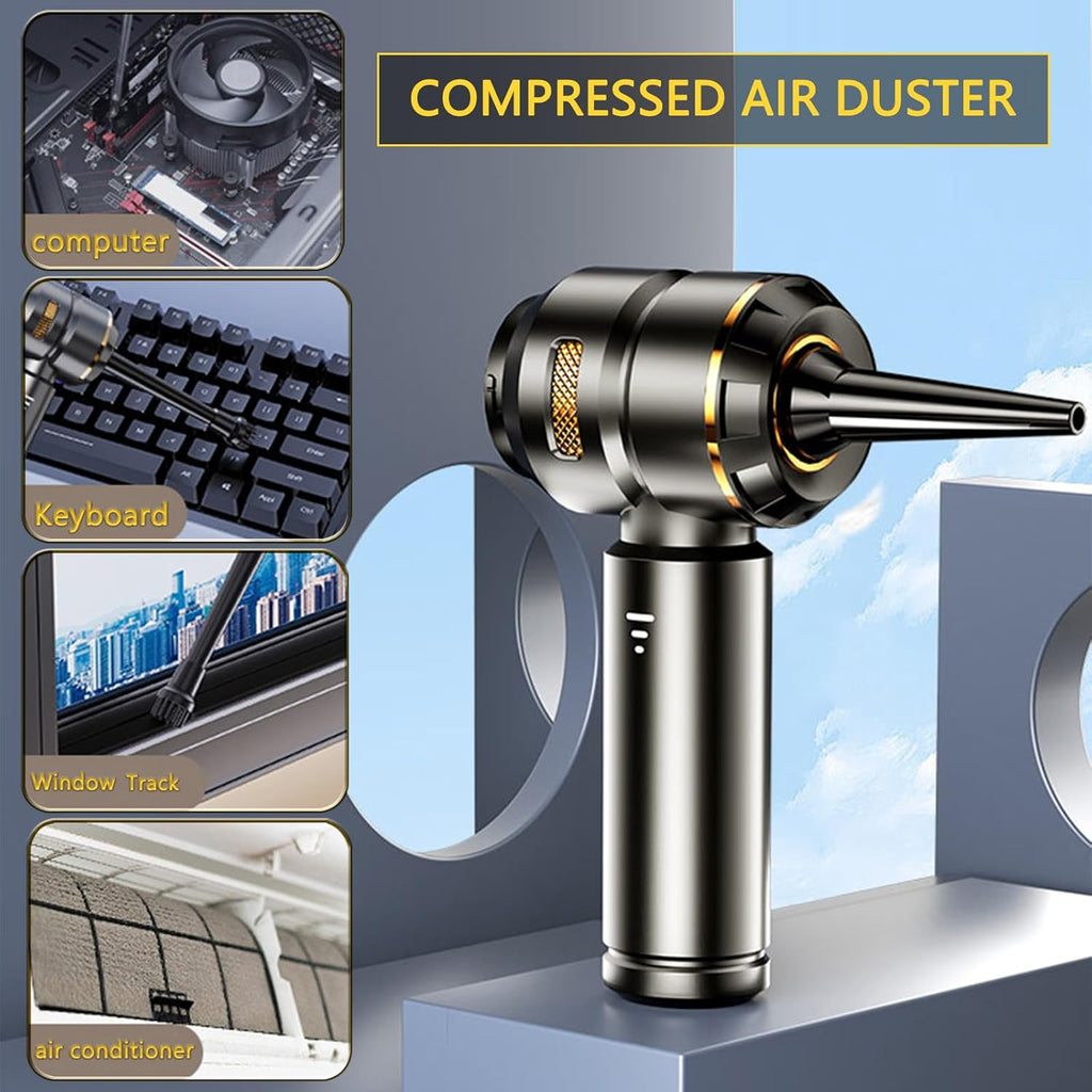 Craques compressed air duster with cordless car vacuum cleaner feature for cleaning computer, keyboard, window track, and air conditioner