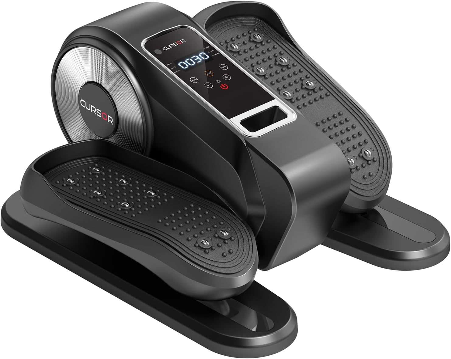 Craques black under desk elliptical machine with digital display and textured pedals for home office use