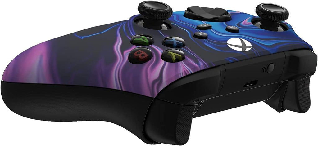 craques custom Xbox Series X controller with purple and blue swirling design and black accents