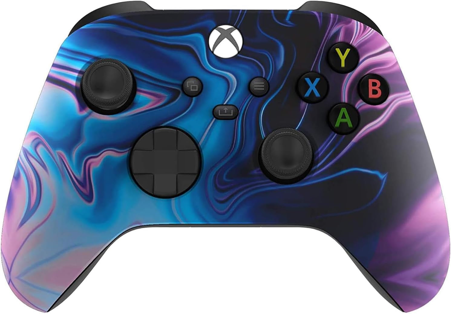 craques custom Xbox Series X controller with blue and purple swirl design and standard button layout