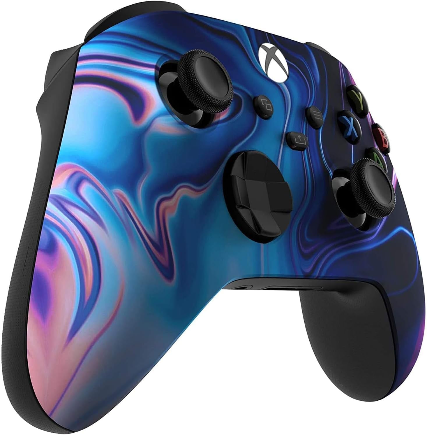 Craques custom Xbox Series X controller with blue and purple swirl design and black buttons