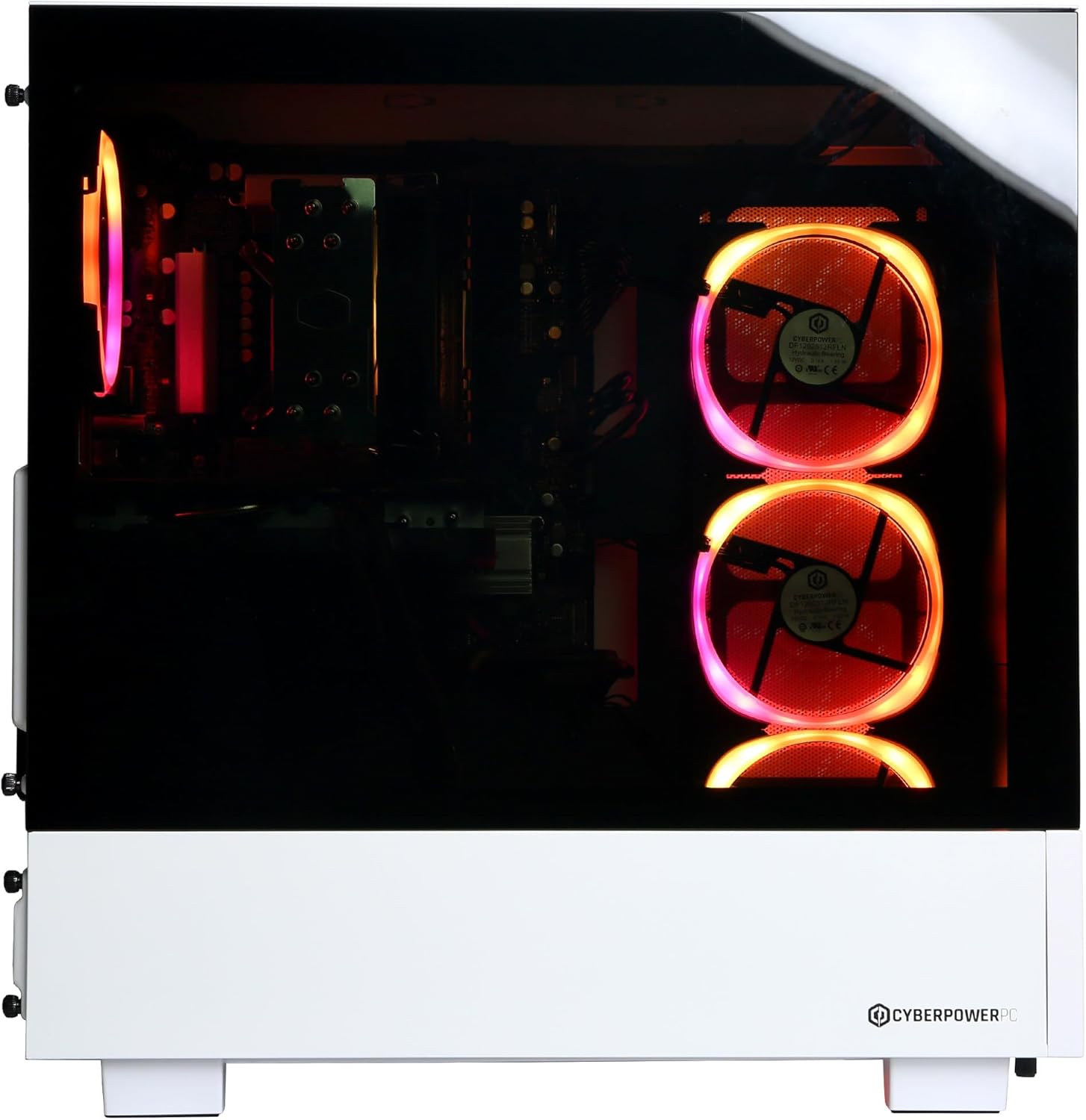 CYBERPOWERPC Gamer Xtreme VR Gaming PC with white case and RGB cooling fans inside