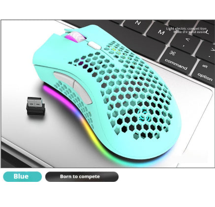 Hollow Out Game Luminous Charging Wireless Mouse - BM600 Cyan
