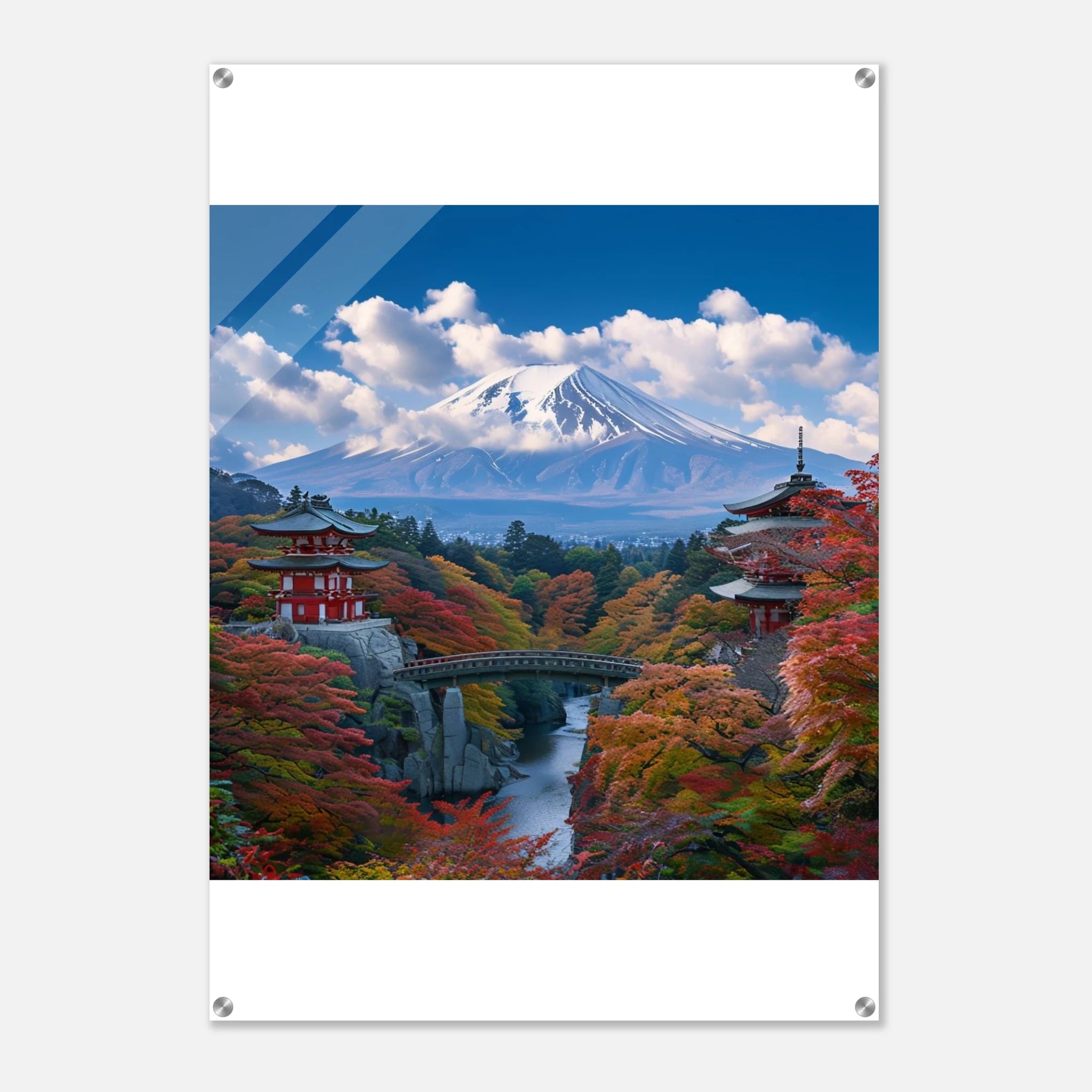 Serene Landscape Autumn Fall and Mount fuji Wall art - 70x100 cm / 28x40″ / Acrylic Print / Material