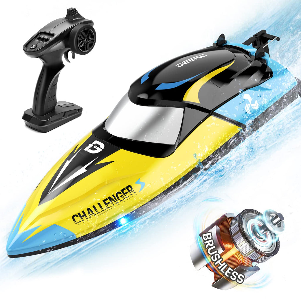 Craques fast remote control boat for kids in yellow and black with brushless motor and handheld controller