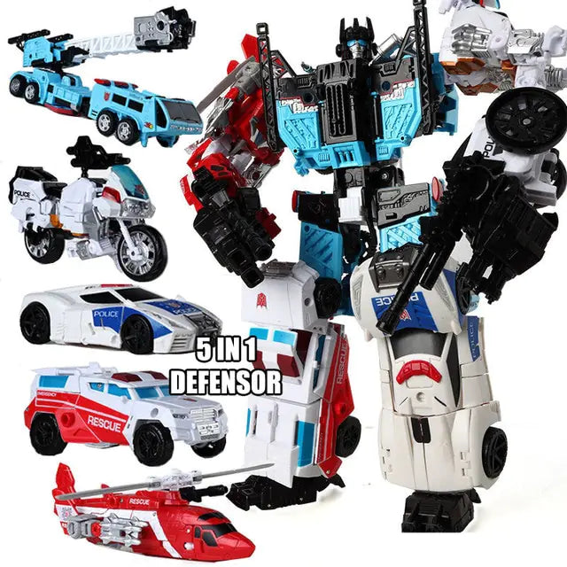 Craques 5 in 1 transformer toy with police and rescue vehicles that convert into a robot figure