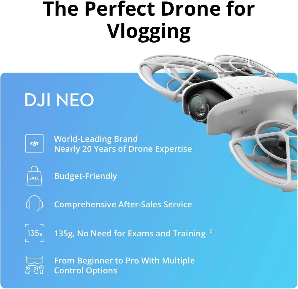 DJI Neo mini drone 4K UHD white with protective propeller guards for vlogging
