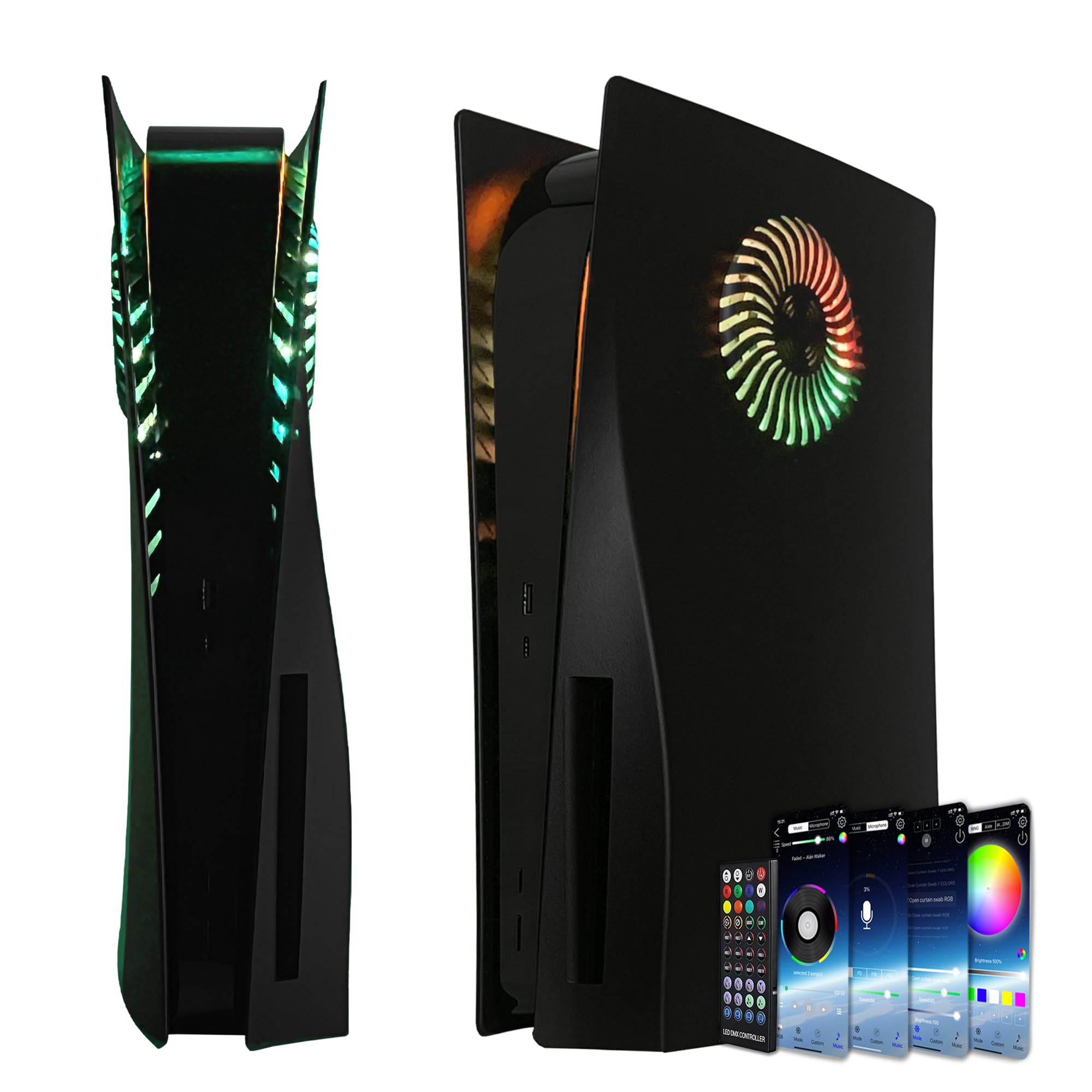 PS5 faceplate with RGB lighting by craques featuring customizable color options and sleek black design