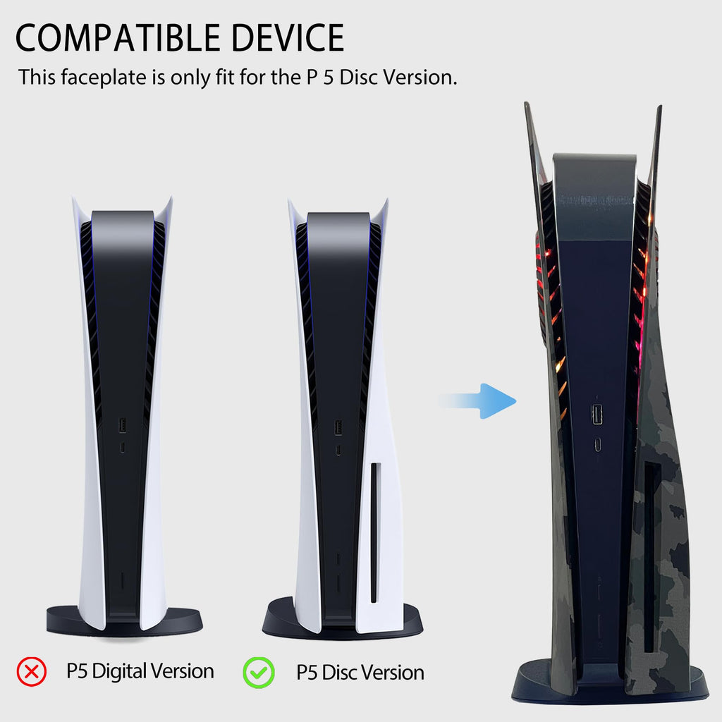 PS5 faceplate with RGB lighting designed for PS5 Disc Version, not compatible with Digital Version