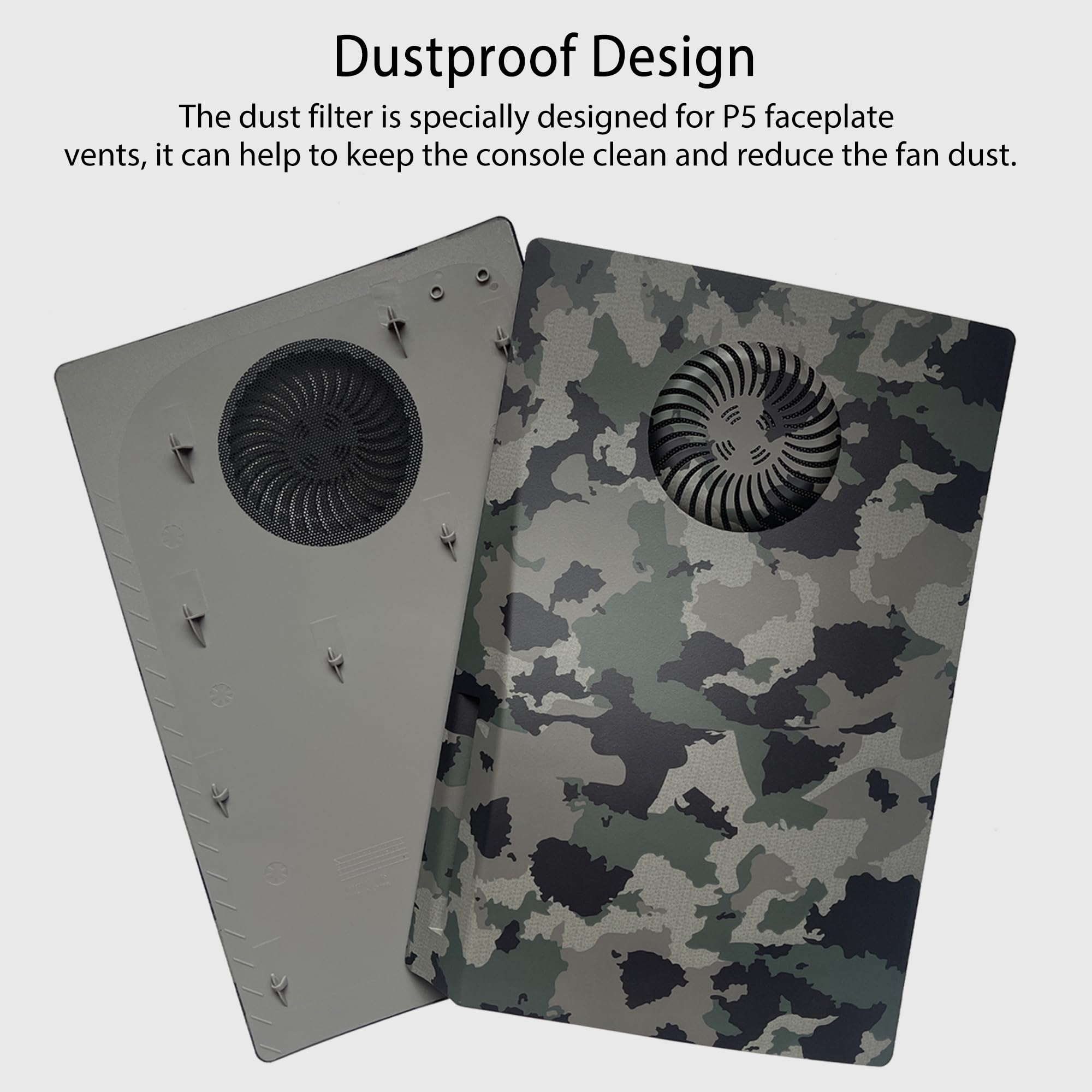 Craques PS5 faceplate with RGB lighting featuring a dustproof camo design for cleaner console vents