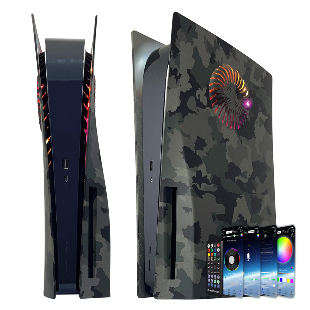Craques PS5 faceplate with RGB lighting in black camo design with customizable color controls