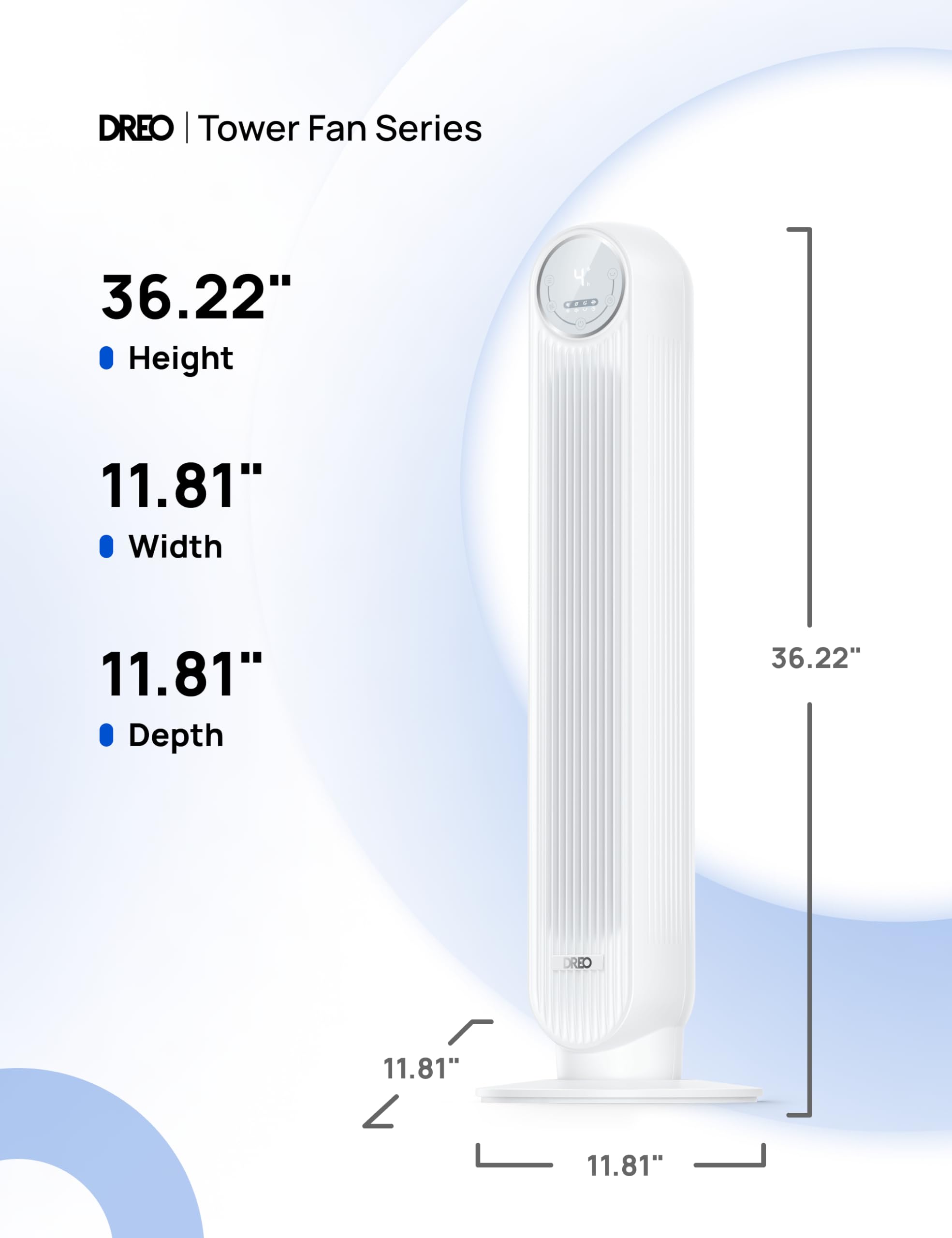 Craques quiet tower fan for bedroom with 36 inch height and sleek white design