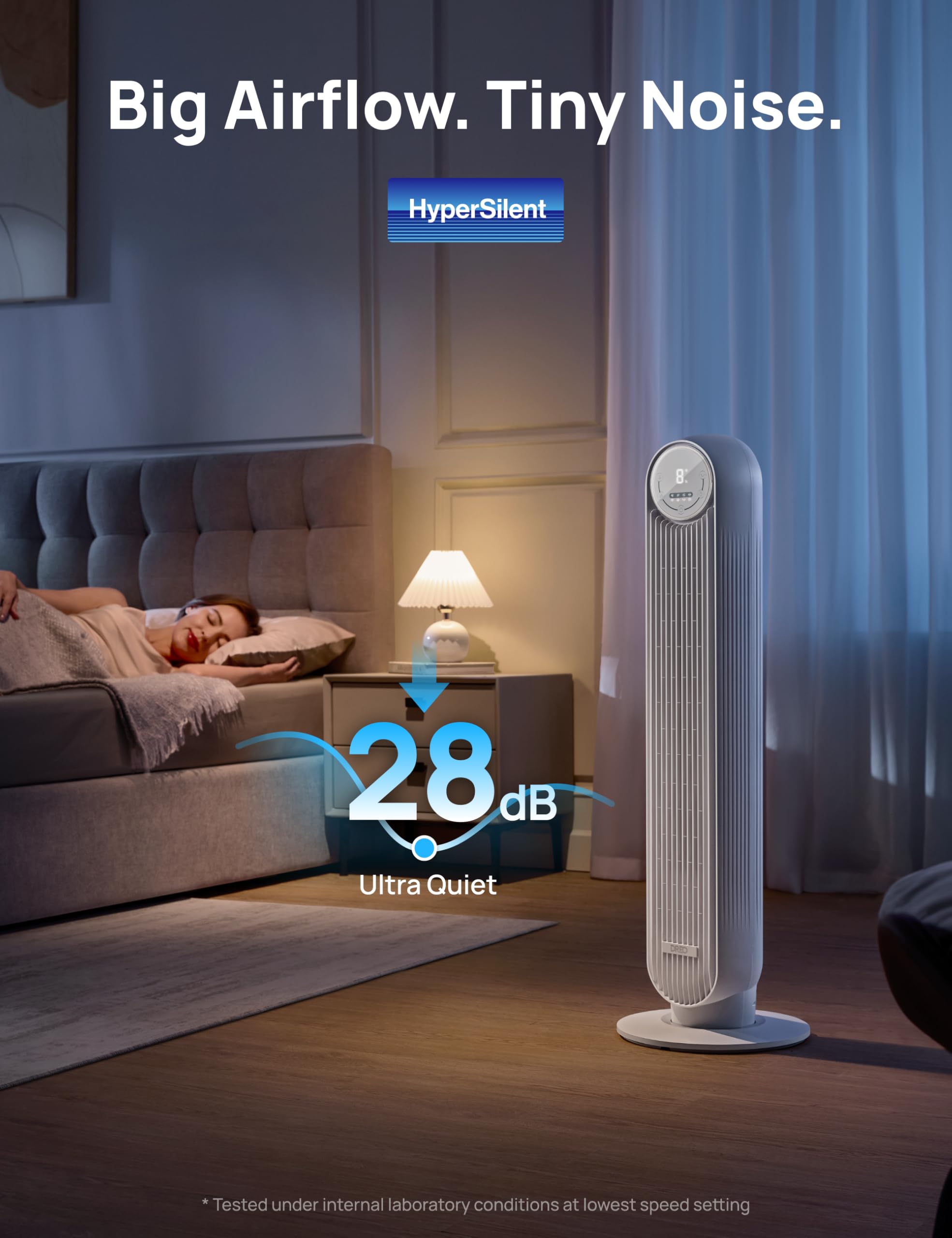 Craques quiet tower fan for bedroom with ultra quiet 28 dB operation and sleek modern design