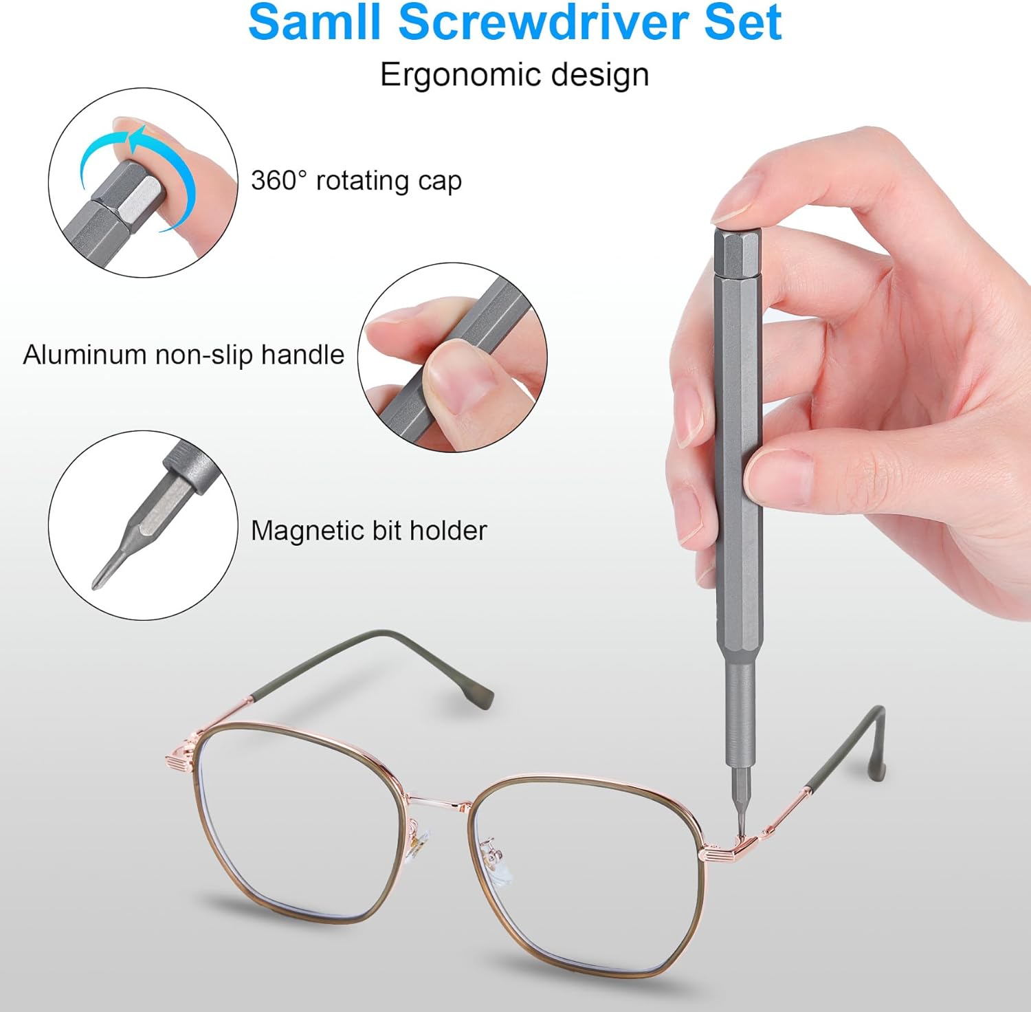 Craques precision screwdriver set for electronics with ergonomic aluminum handle magnetic bit holder