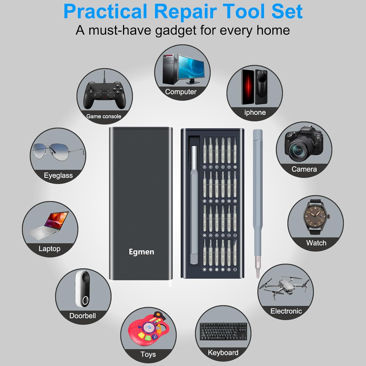 Craques precision screwdriver set for electronics with multiple bits and holders in compact black case