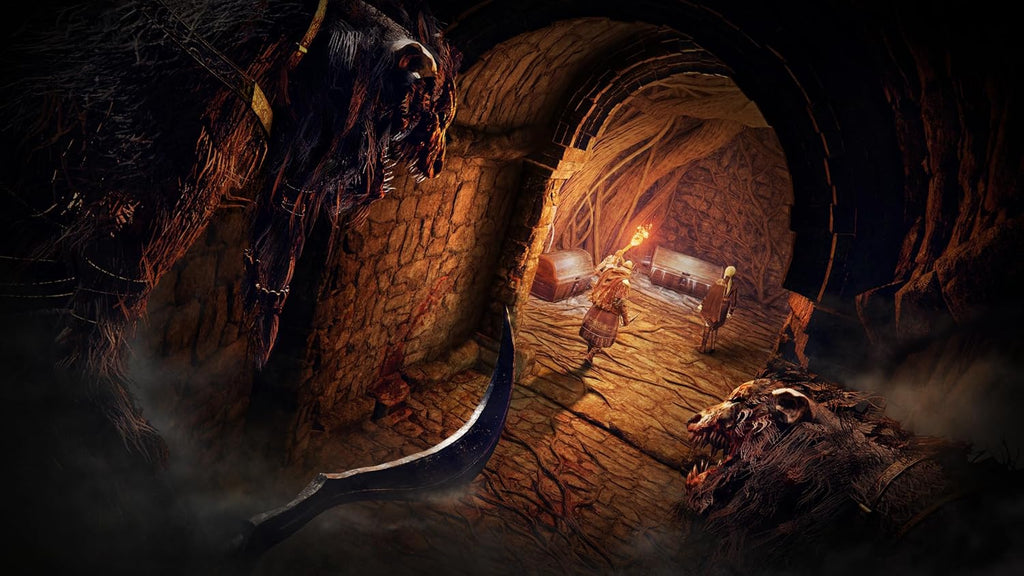 Elden Ring Nightreign PS5 gameplay scene with characters and monstrous creatures in a dark dungeon