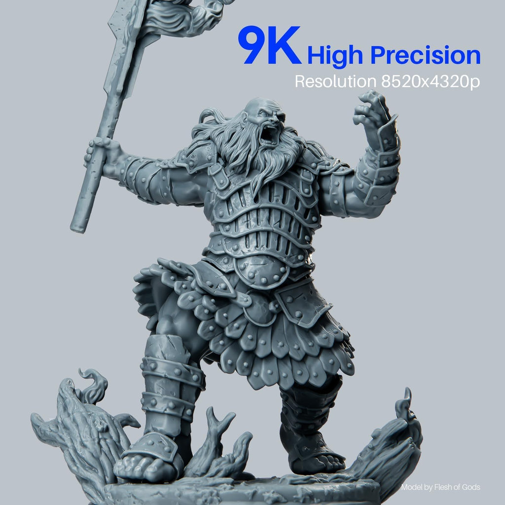 Highly detailed 3D printed warrior figurine showing 9K high precision from ELEGOO Mars 4 MSLA 3D printer