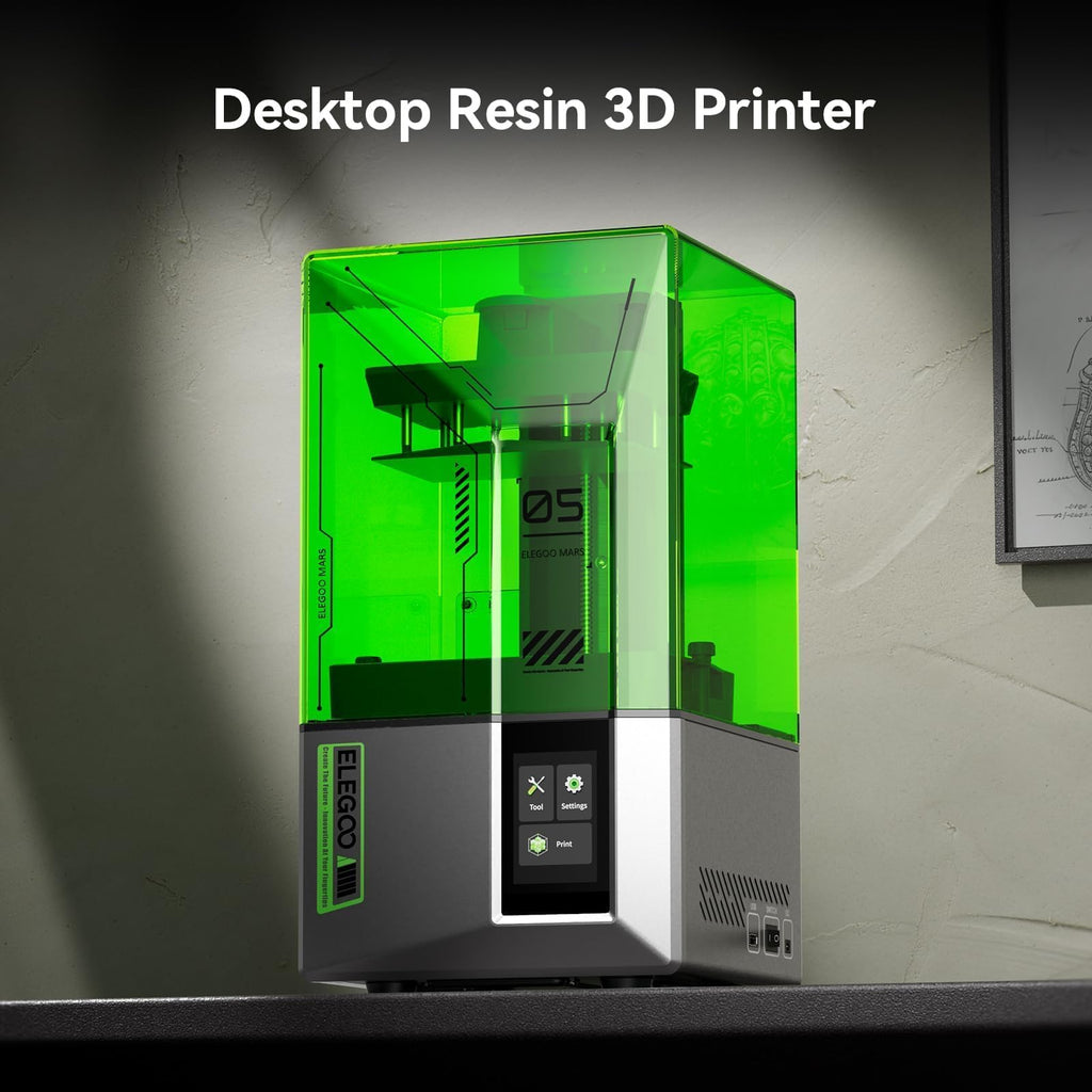 ELEGOO Mars 4 MSLA 3D printer desktop resin 3D printer with green cover and touchscreen