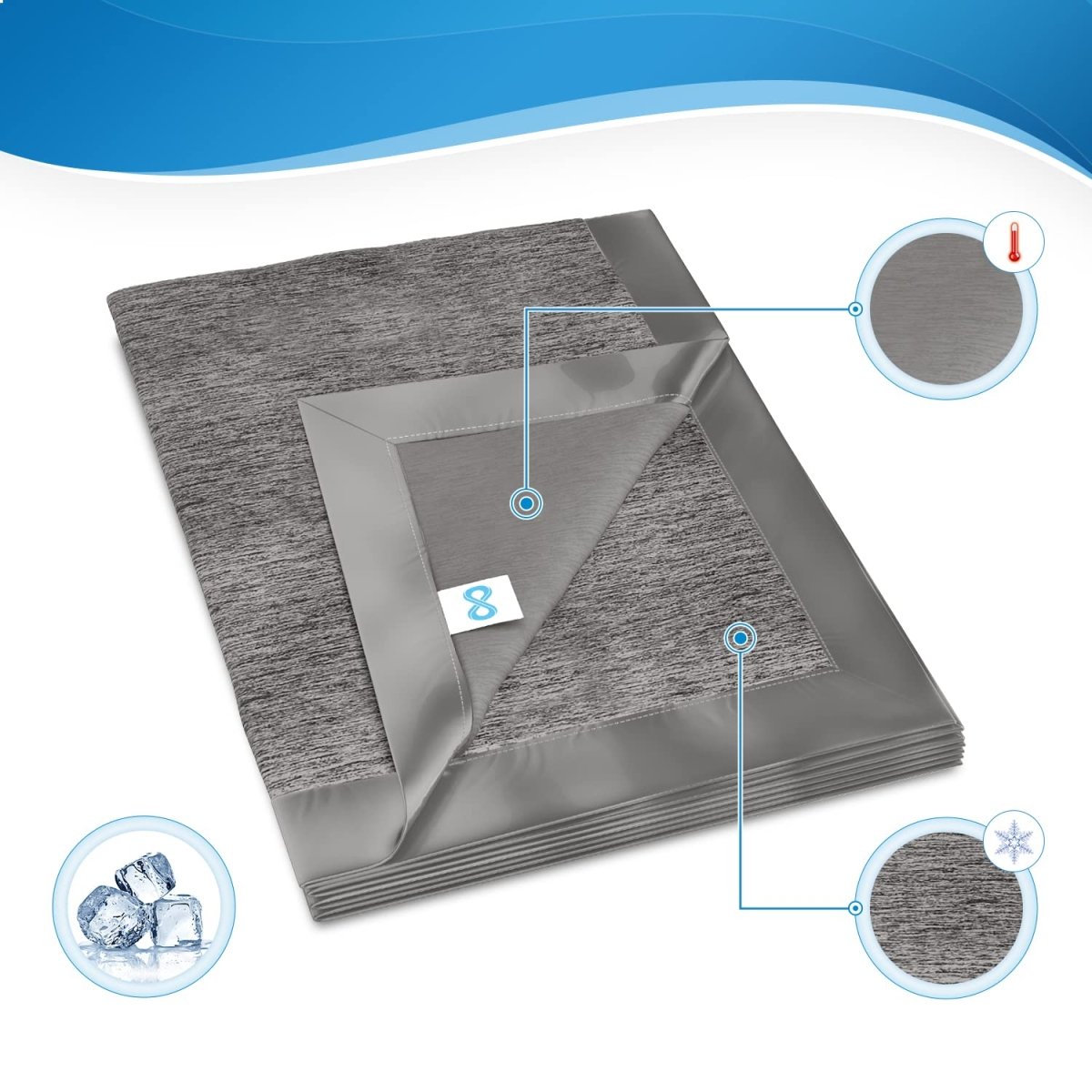 Craques Everlasting Comfort cooling blanket folded showing soft gray fabric with satin border