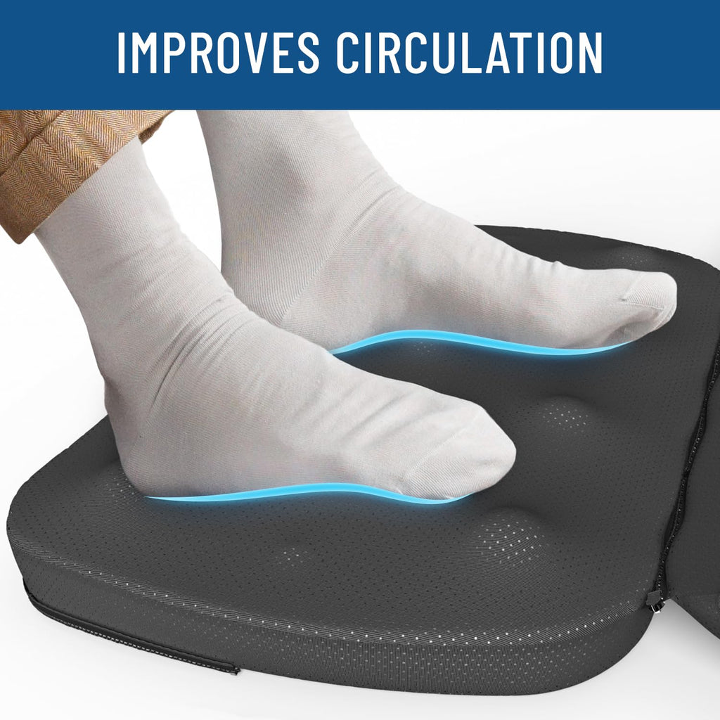 Ergonomic foot rest for office by craques with black contour design to improve circulation