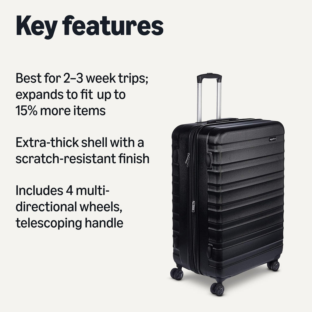 Craques black expandable hardshell luggage set with telescoping handle and multidirectional wheels