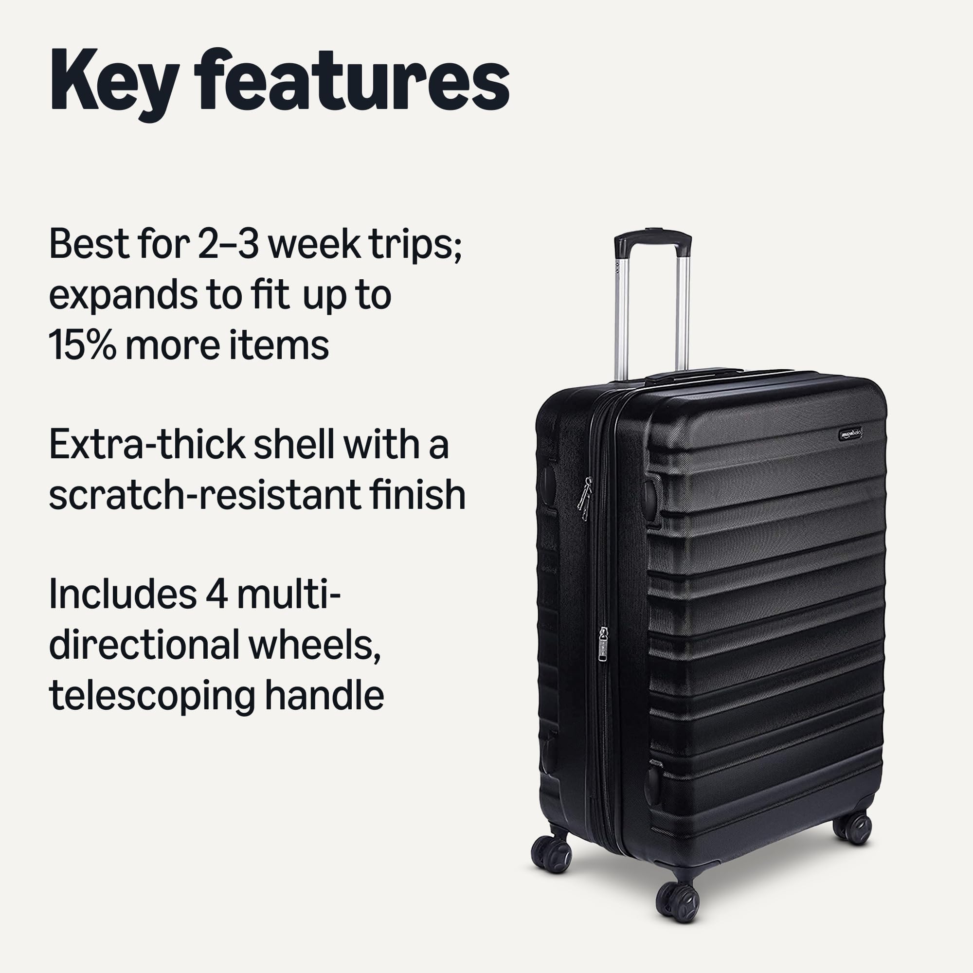 Craques black expandable hardshell luggage set with telescoping handle and multidirectional wheels