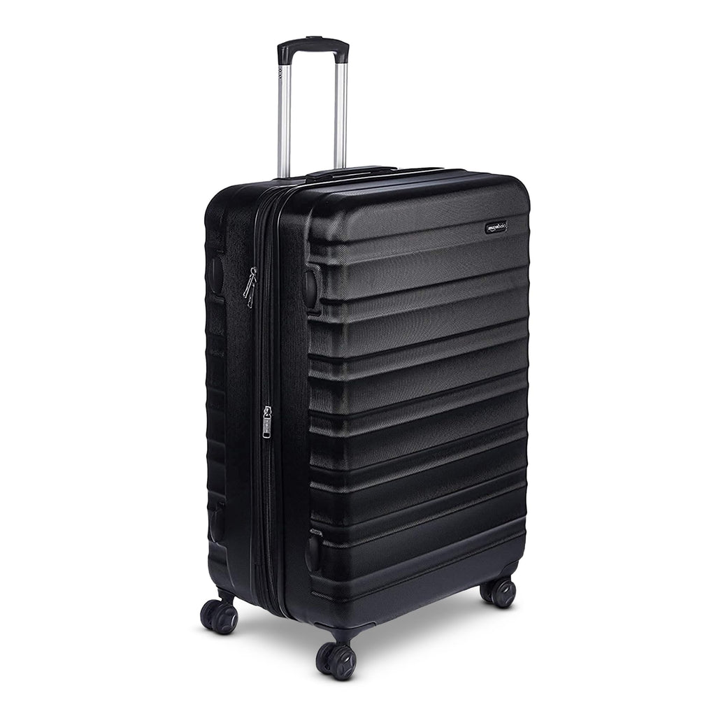 Black expandable hardshell luggage set with four spinner wheels and telescopic handle by craques