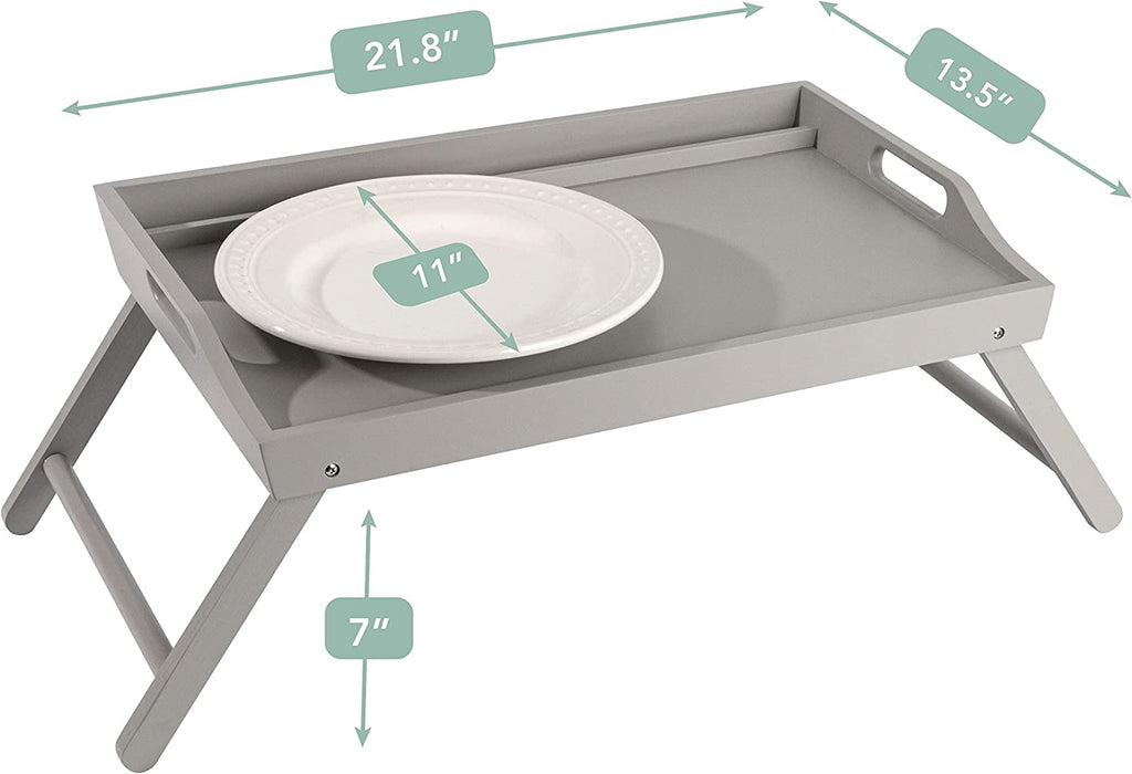 Craques extra large wood bed tray in gray with foldable legs and plate on top