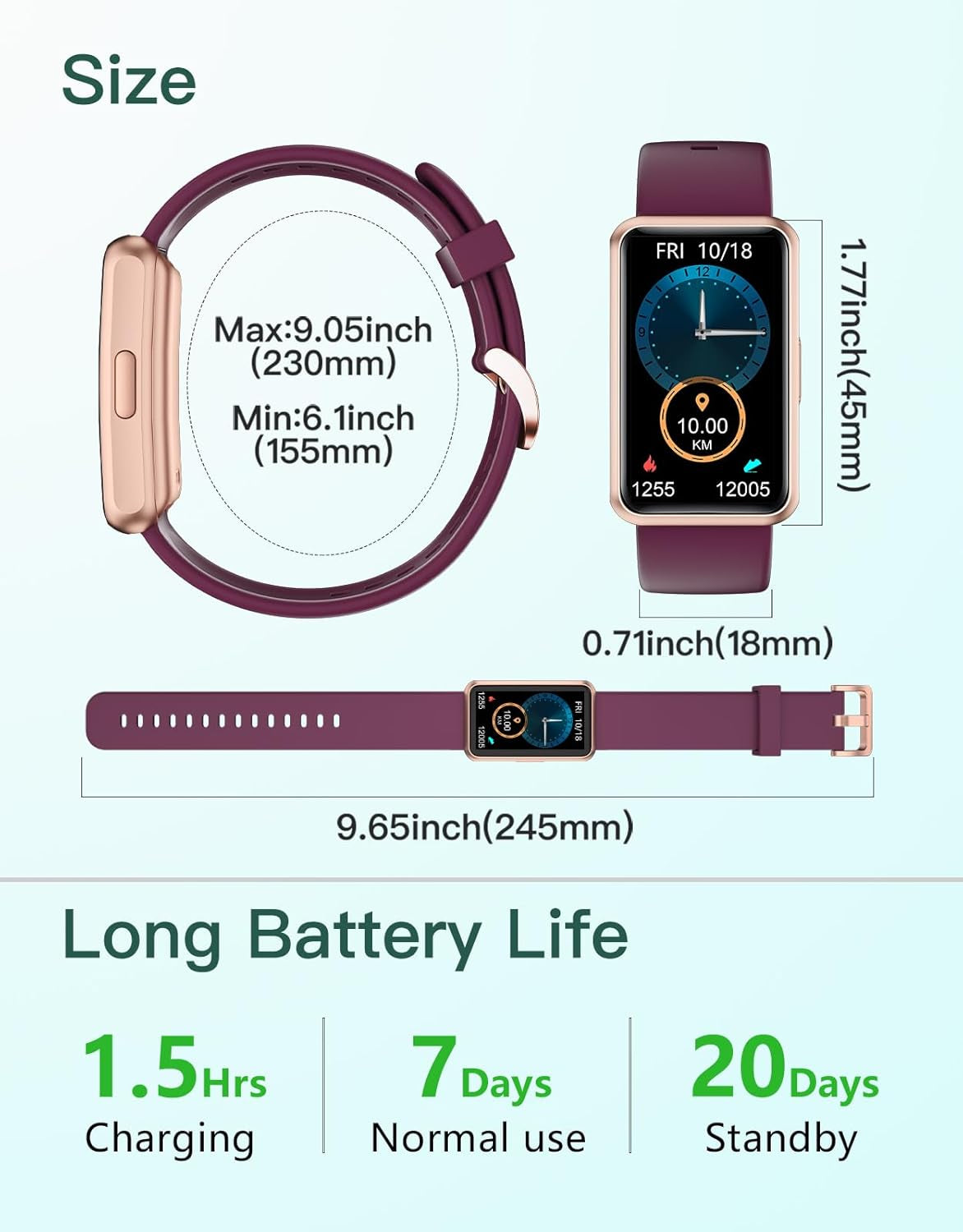 Craques fitness tracker no app needed with long battery life and adjustable purple strap